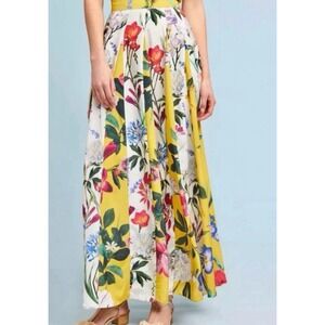 NWT Anthropologie Rococo Sand Colorful Floral Yellow Flowing Maxi Skirt Sz 0